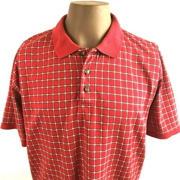 Eddie Bauer Polo Golf Mens Plaid Shirt Top Medium Red Short Sleeve Pullover - Picture 4 of 8